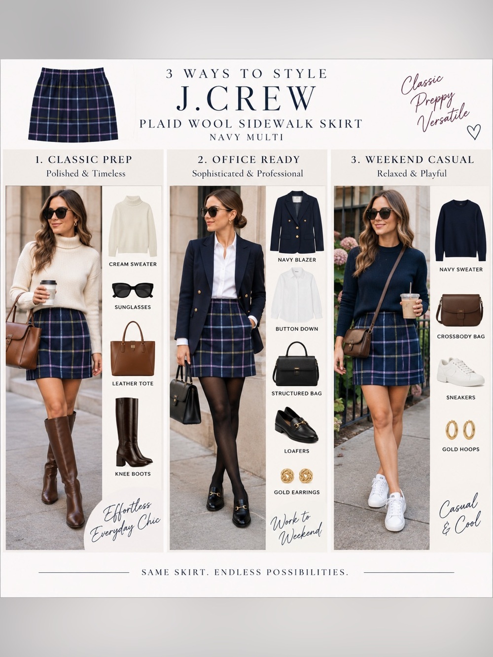 J. Crew Factory Plaid Wool Sidewalk Skirt – Navy Multi 💙